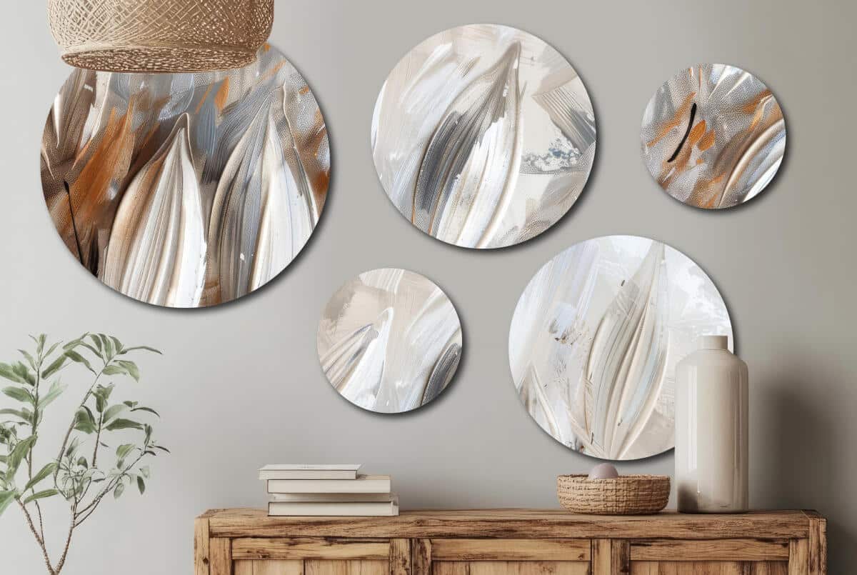 Artystyczny Zestaw Obrazów Okrągłych – Minimalizm i Szyk | Abstrakcja w kolorach beżu i brązu | Dekoracja ścienna 42211 - zdjęcie 6