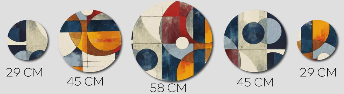 Nowoczesny Zestaw 5 Obrazów Okrągłych – Abstrakcja Geometryczna | Kolorowa ozdoba na ścianę do salonu loft | Dekoracja premium 42200 - zdjęcie 9