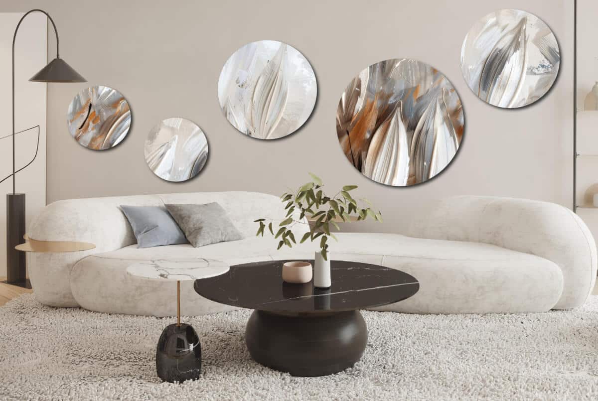 Artystyczny Zestaw Obrazów Okrągłych – Minimalizm i Szyk | Abstrakcja w kolorach beżu i brązu | Dekoracja ścienna 42211 - zdjęcie 8