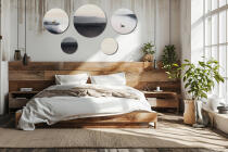 Elegancki Zestaw Obrazów Koła - Łódka na Wodzie i Mgła | Nowoczesna ozdoba ścienna w odcieniach szarości | Styl Skandynawski 42203 - miniaturka 5