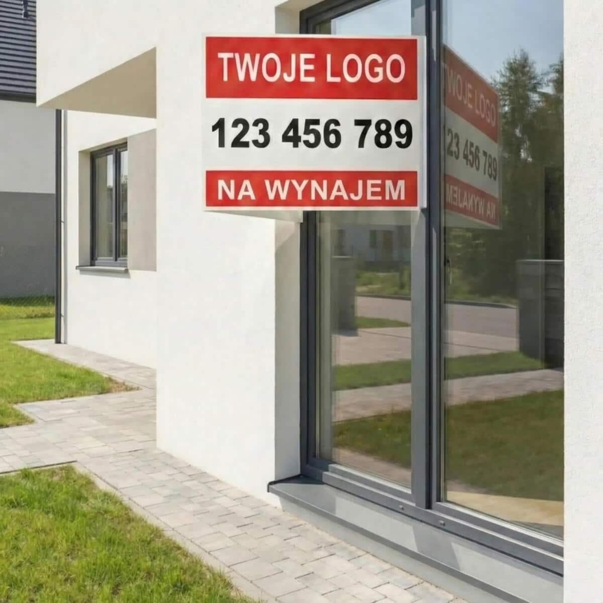 Baner 3D na okno- NA WYNAJEM | Reklama dla agentów i biur nieruchomości + Logo i Numer telefonu - zdjęcie 6