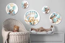 Akwarelowe Misie z Balonami i Spadochronem | Bajkowa ozdoba na ścianę dla dziecka | Zestaw obrazków koła 42195 - miniaturka 2