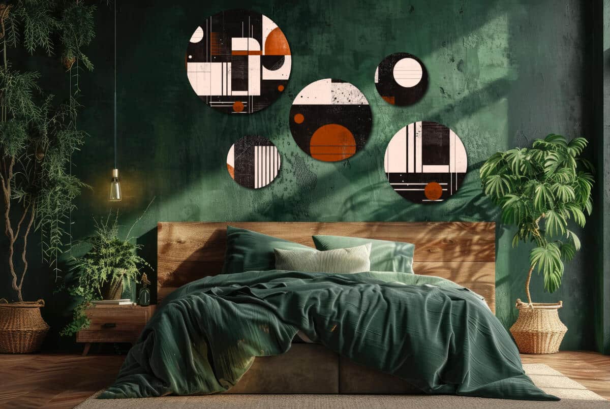 Nowoczesne Obrazy Okrągłe – Abstrakcja Geometryczna | Stylowy zestaw ozdób ściennych | Loftowa dekoracja do salonu 42204 - zdjęcie 4