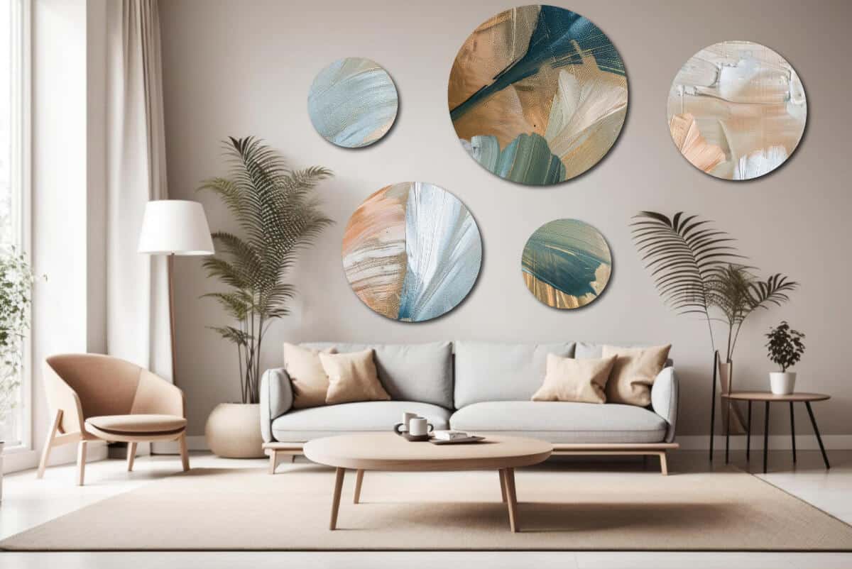 Eleganckie Obrazy Okrągłe - Morska Zieleń i Brąz| Nowoczesny design wnętrz | Artystyczna kompozycja ścienna 42208 - zdjęcie 5