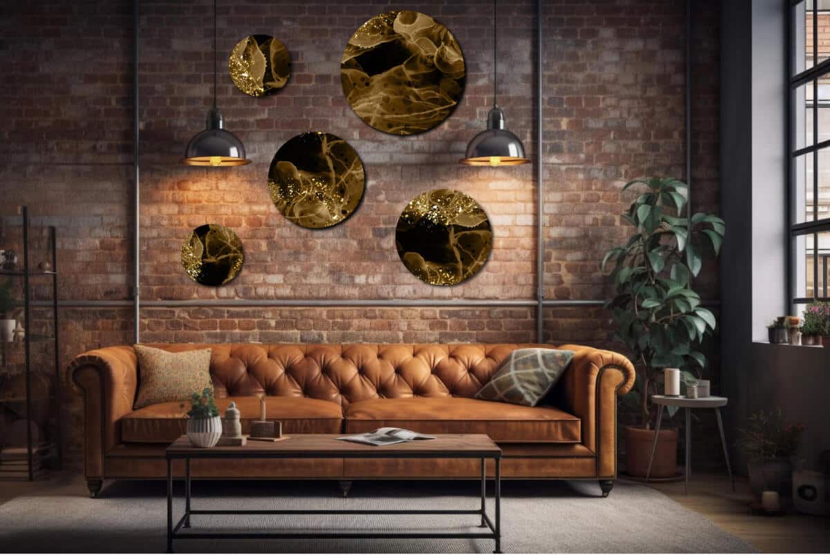 Abstrakcyjny Zestaw Ścienny Płynne Złoto | Eleganckie Obrazy Okrągłe Loft | Ozdoba w Stylu Glamour i Modern 42197 - zdjęcie 9