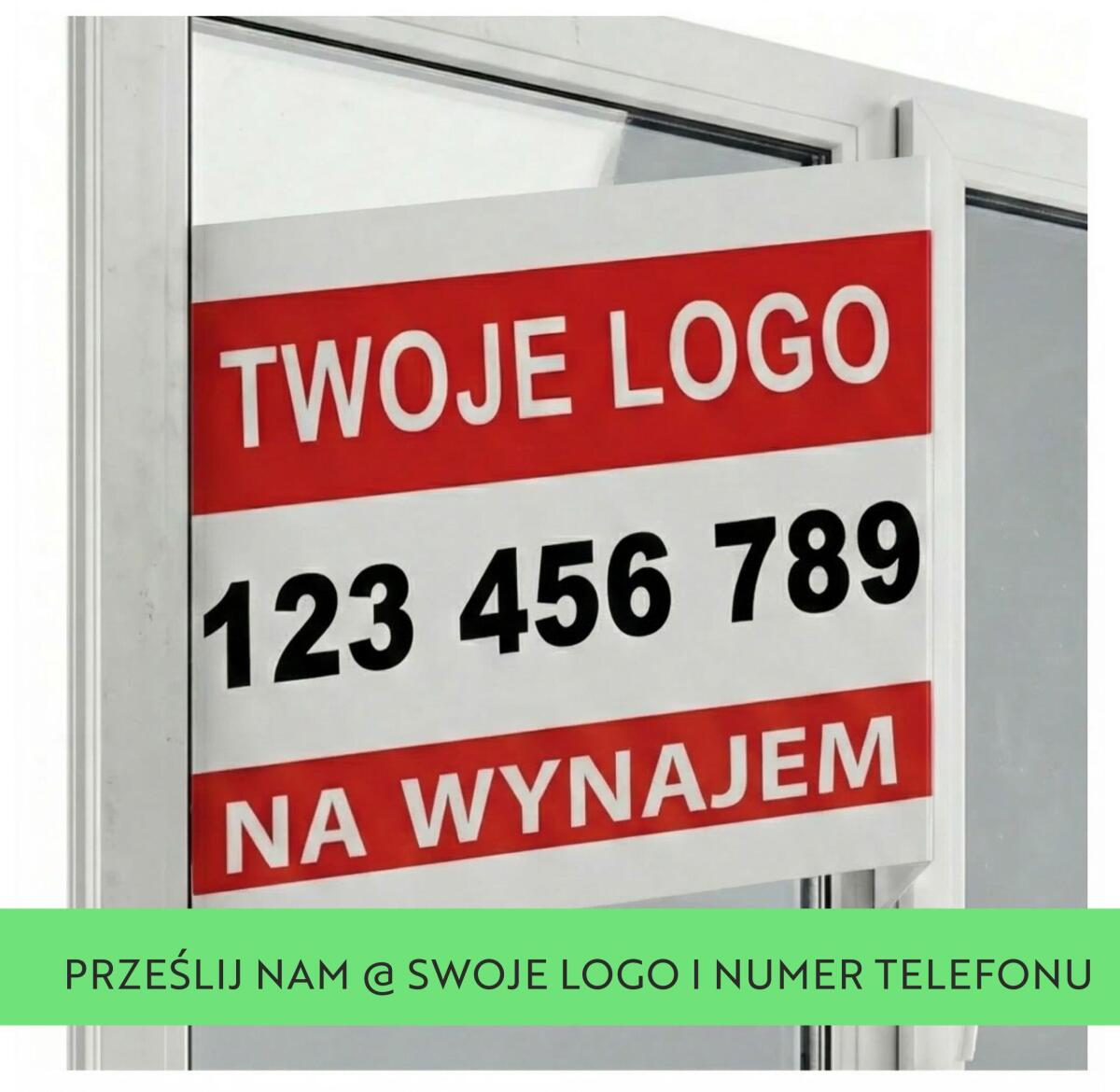 Baner 3D na okno- NA WYNAJEM | Reklama dla agentów i biur nieruchomości + Logo i Numer telefonu