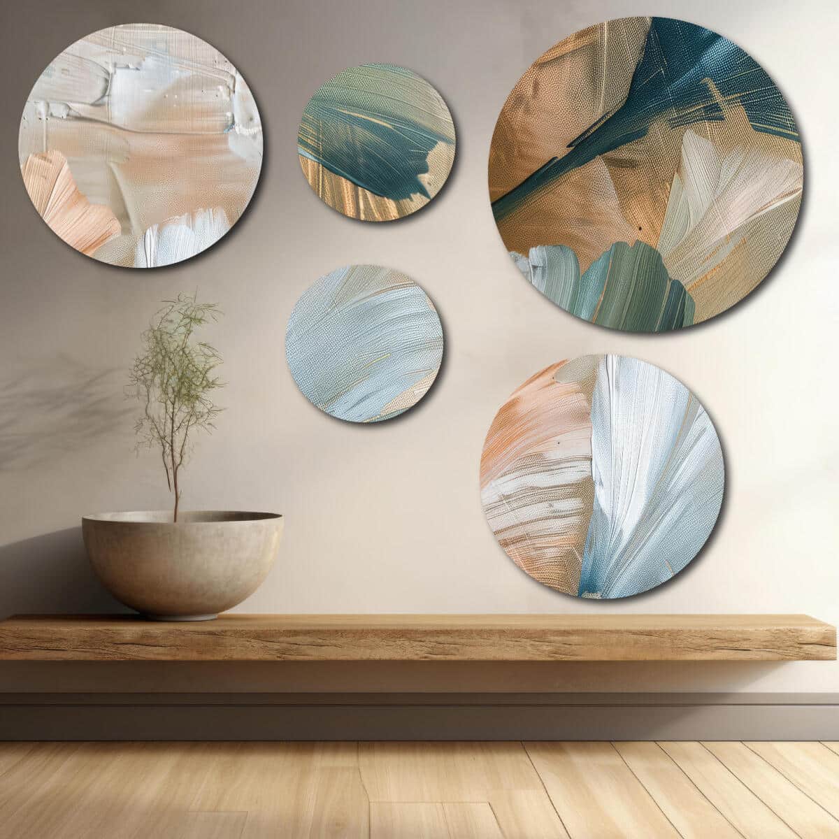 Eleganckie Obrazy Okrągłe - Morska Zieleń i Brąz| Nowoczesny design wnętrz | Artystyczna kompozycja ścienna 42208 - zdjęcie 3