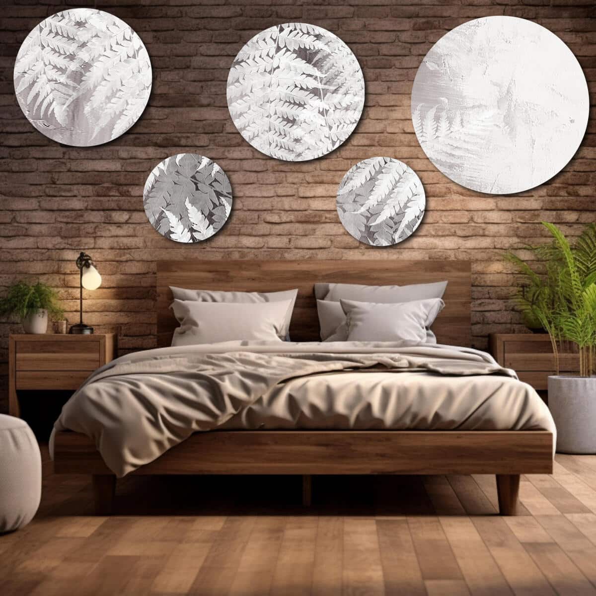 Botaniczny Zestaw Obrazów Koła - Białe Paprocie | Styl Skandynawski i Minimalizm | Nowoczesna ozdoba na ścianę 42206 - zdjęcie 2