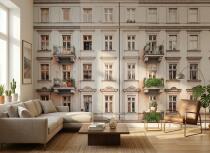 Fototapeta 3D Architektura Miejska- Beżowa Kamienica | Klimatyczna dekoracja do sypialni i gabinetu 51001 - miniaturka 3