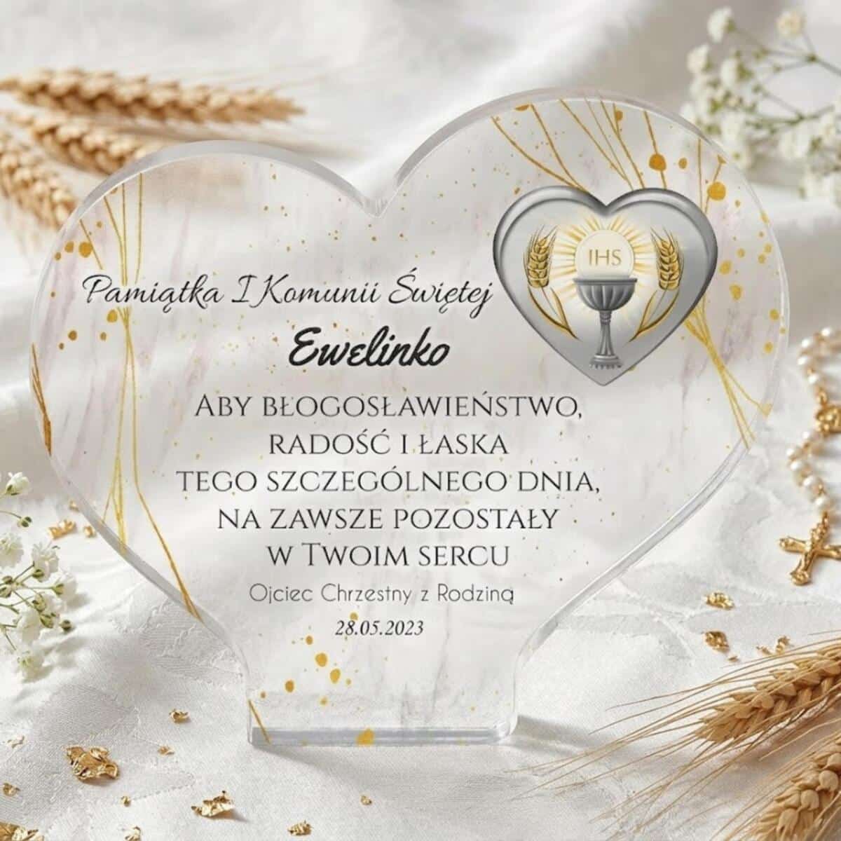 Statuetka serce Pamiątka Pierwszej Komunii Świętej prezent na komunię 77792 - zdjęcie 3