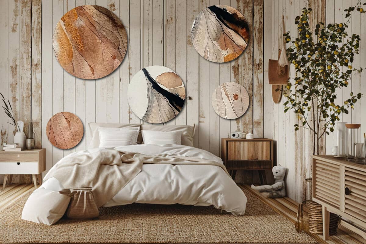 Zestaw 5 Obrazów na Ścianę – Piaskowa Abstrakcja | Nowoczesny design do sypialni i salonu | Złote akcenty 42209 - zdjęcie 2