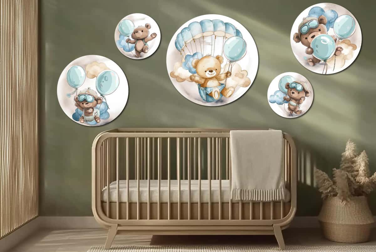 Akwarelowe Misie z Balonami i Spadochronem | Bajkowa ozdoba na ścianę dla dziecka | Zestaw obrazków koła 42195 - zdjęcie 5