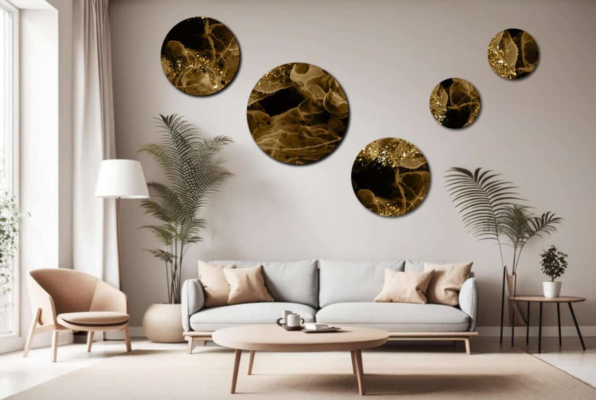 Abstrakcyjny Zestaw Ścienny Płynne Złoto | Eleganckie Obrazy Okrągłe Loft | Ozdoba w Stylu Glamour i Modern 42197 - zdjęcie 8