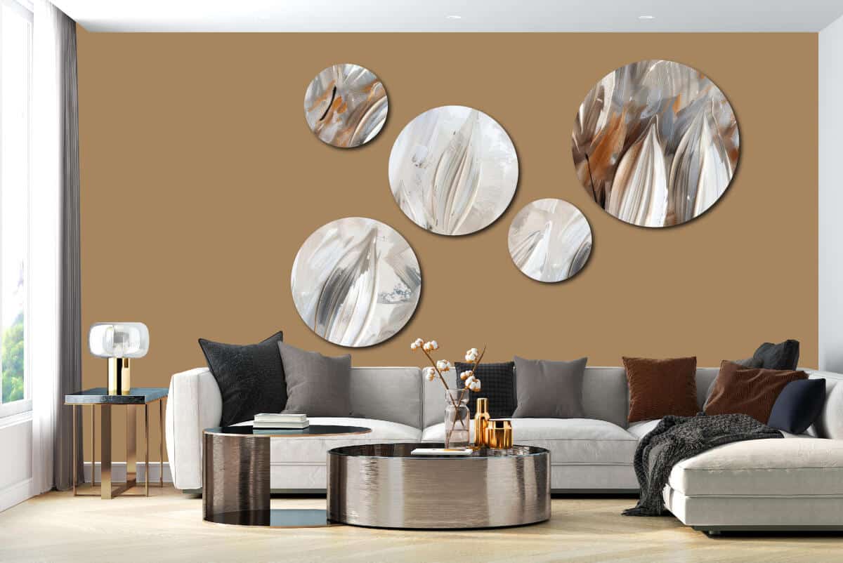 Artystyczny Zestaw Obrazów Okrągłych – Minimalizm i Szyk | Abstrakcja w kolorach beżu i brązu | Dekoracja ścienna 42211 - zdjęcie 5