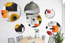 Designerski Komplet Obrazów Koła – Żółta i Pomarańczowa Geometria | Nowoczesna ozdoba na ścianę do biura | Wall art  42207 - miniaturka 7