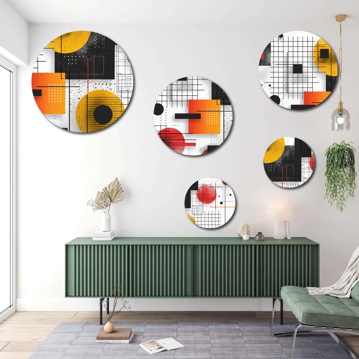 Designerski Komplet Obrazów Koła – Żółta i Pomarańczowa Geometria | Nowoczesna ozdoba na ścianę do biura | Wall art  42207 - zdjęcie 2