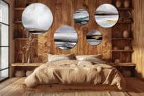 Minimalistyczne Obrazy Okrągłe – Krajobraz z Ptakami | Złota Abstrakcja na ścianę | Dekoracja do Salonu 42213 - miniaturka 8