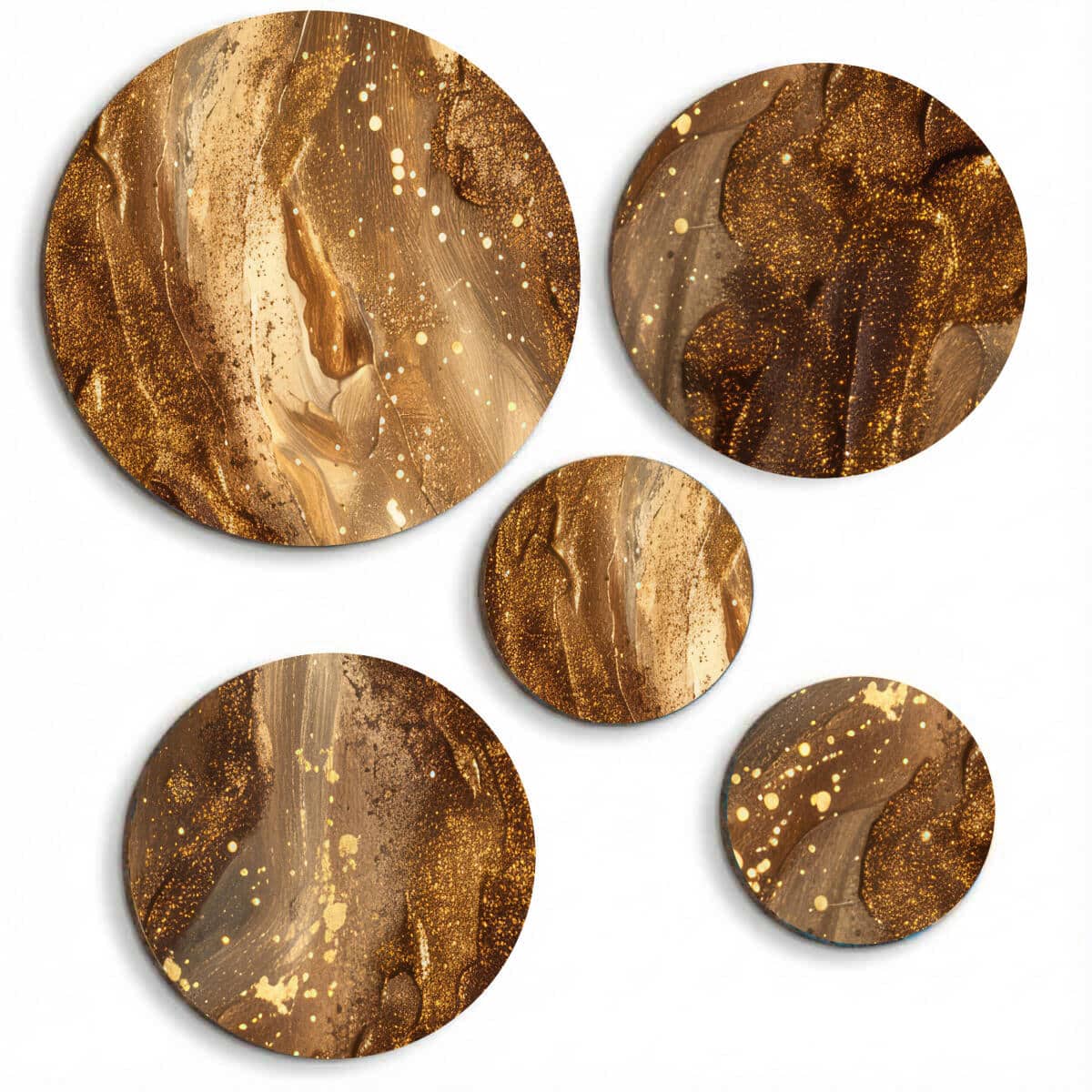 Zestaw obrazów na Ścianę - Efekt Złota i Miedzi | Nowoczesna abstrakcja do eleganckiego wnętrza | Ozdobne koła 42212 - zdjęcie 1