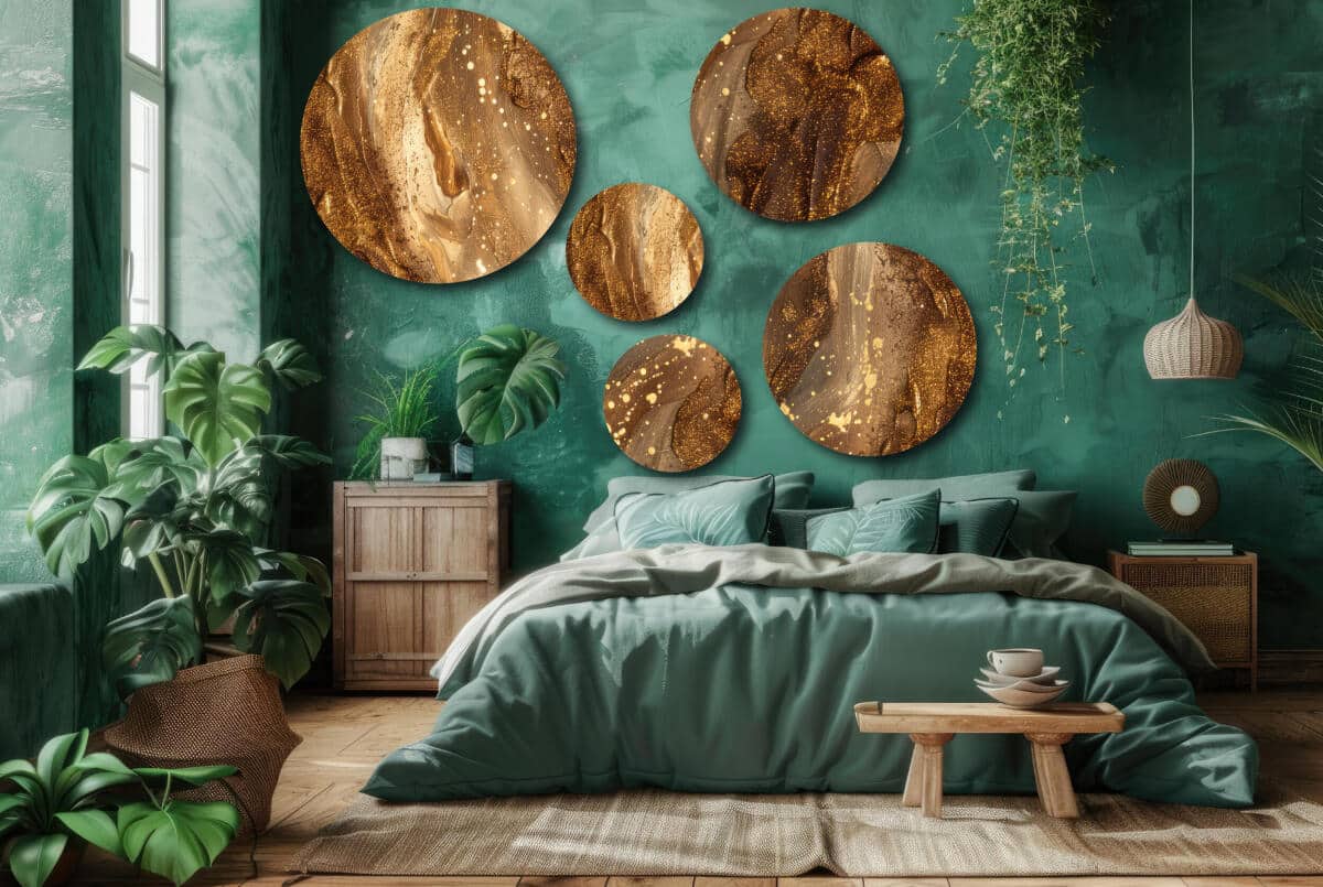 Zestaw obrazów na Ścianę - Efekt Złota i Miedzi | Nowoczesna abstrakcja do eleganckiego wnętrza | Ozdobne koła 42212 - zdjęcie 2