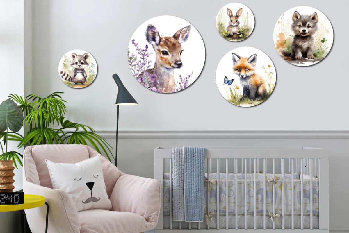 Leśne Zwierzęta - Obrazy Okrągłe | Sarenka, Lis, Szop, Wilczek | Dekoracja do pokoju dziecka 42196 - zdjęcie 2