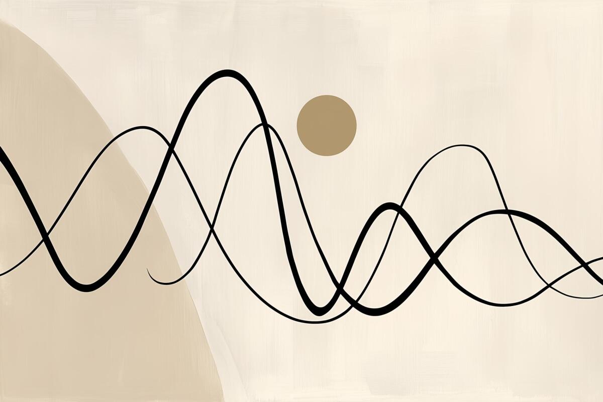 Abstrakcyjna Fototapeta z motywem słońca i fal – Grafika Line Art 94257 - zdjęcie 4