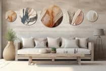 Nowoczesne Obrazy Okrągłe – Beżowa Abstrakcja | Zestaw 5 sztuk w kolorach ziemi | Dekoracja do salonu i sypialni 42214 - miniaturka 9