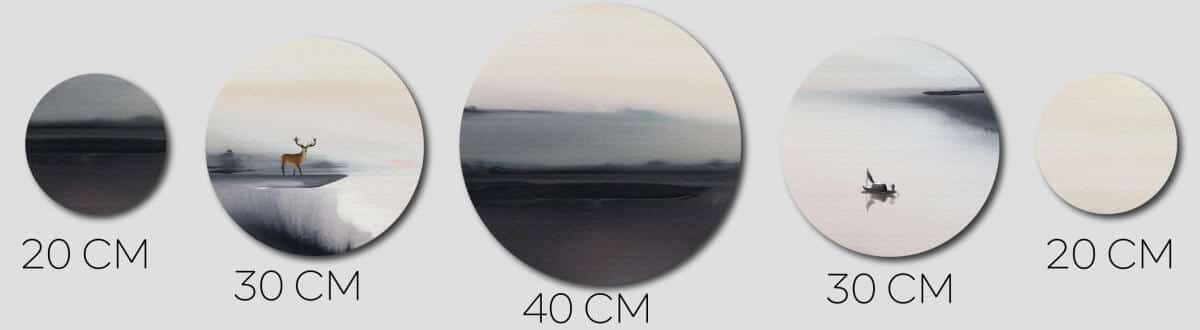 Elegancki Zestaw Obrazów Koła - Łódka na Wodzie i Mgła | Nowoczesna ozdoba ścienna w odcieniach szarości | Styl Skandynawski 42203 - zdjęcie 7