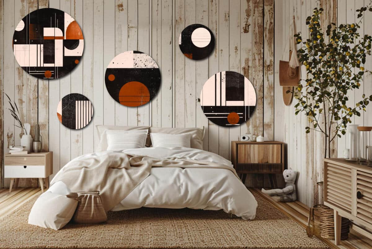 Nowoczesne Obrazy Okrągłe – Abstrakcja Geometryczna | Stylowy zestaw ozdób ściennych | Loftowa dekoracja do salonu 42204 - zdjęcie 8