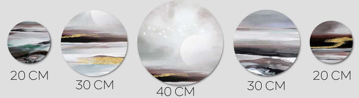 Minimalistyczne Obrazy Okrągłe – Krajobraz z Ptakami | Złota Abstrakcja na ścianę | Dekoracja do Salonu 42213 - zdjęcie 5