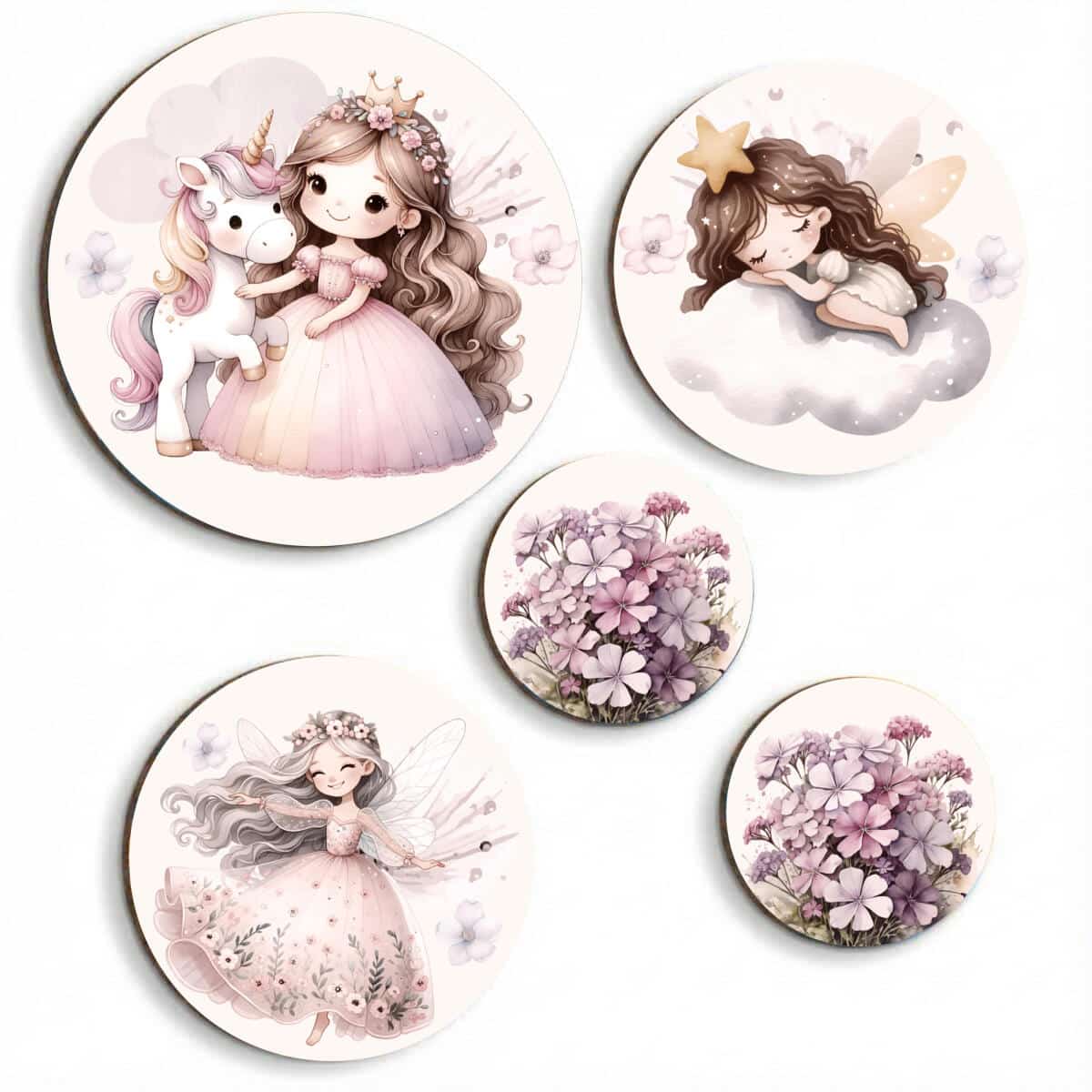 Pastelowe Dekoracje Ścienne - Wróżki i Kwiaty | Styl Boho do pokoju małej damy | Zestaw kolorowych obrazków 42192 - zdjęcie 1