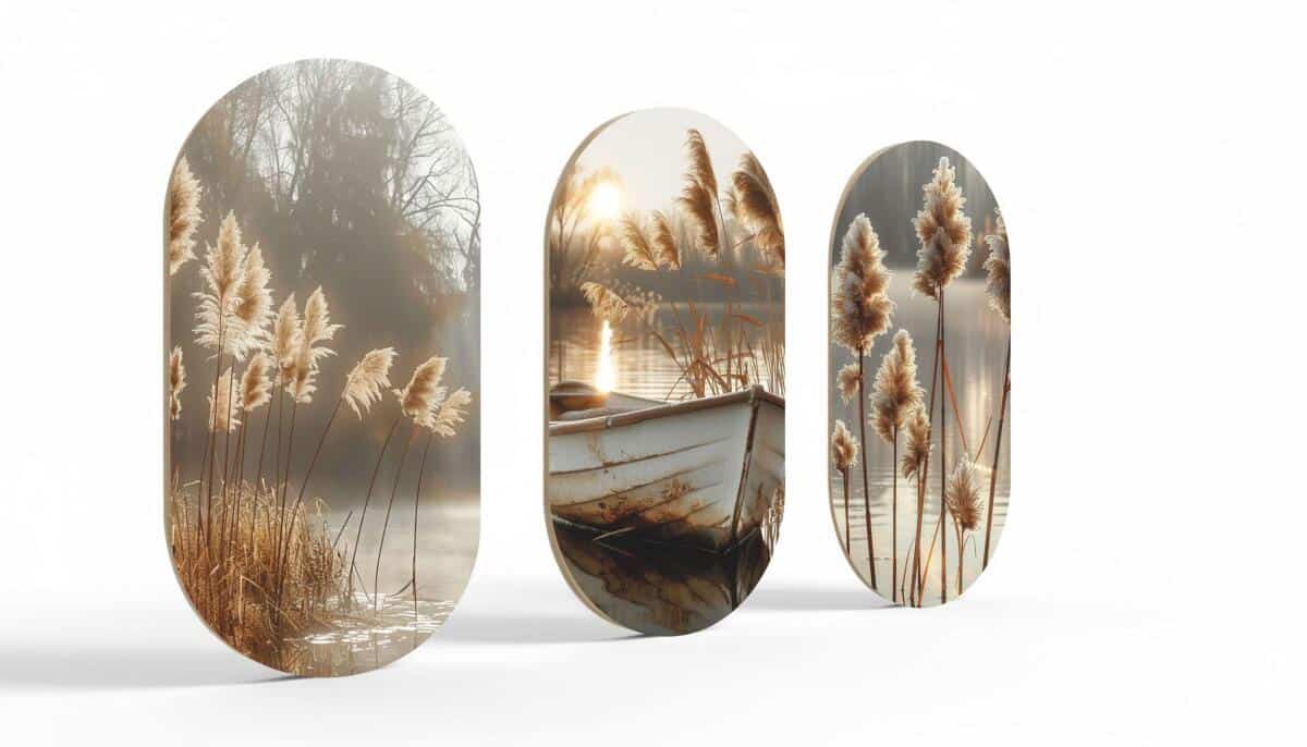 Owalne Obrazy na ścianę- Łódka na jeziorze | Klimatyczna dekoracja boho 82400 - zdjęcie 6