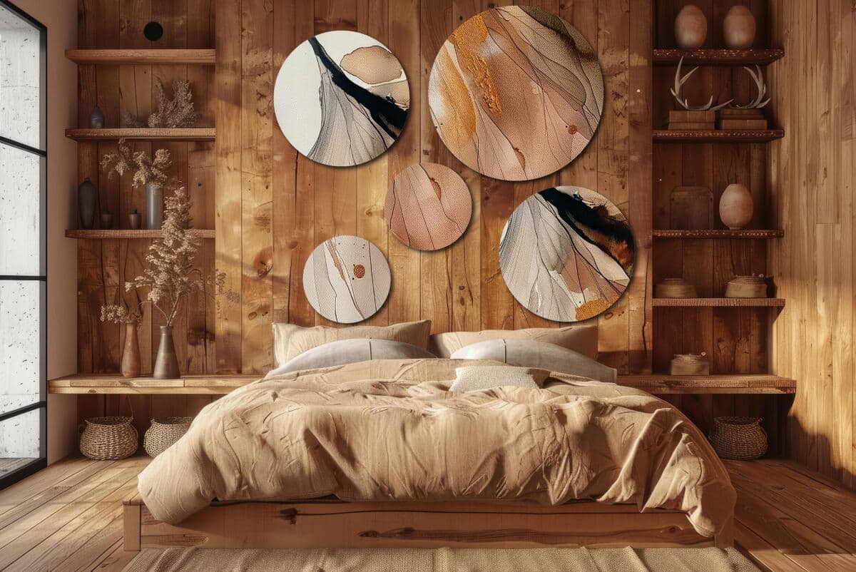 Zestaw 5 Obrazów na Ścianę – Piaskowa Abstrakcja | Nowoczesny design do sypialni i salonu | Złote akcenty 42209 - zdjęcie 3