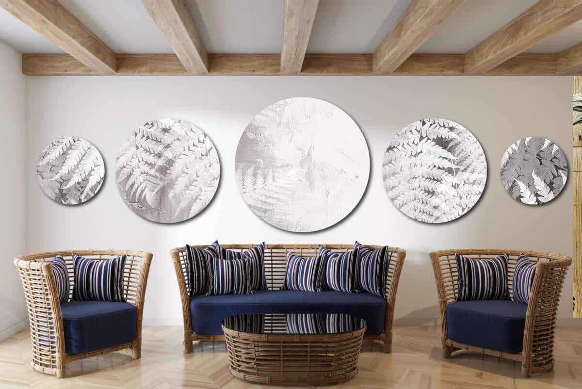 Botaniczny Zestaw Obrazów Koła - Białe Paprocie | Styl Skandynawski i Minimalizm | Nowoczesna ozdoba na ścianę 42206 - zdjęcie 8