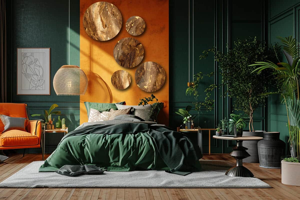 Zestaw obrazów na Ścianę - Efekt Złota i Miedzi | Nowoczesna abstrakcja do eleganckiego wnętrza | Ozdobne koła 42212 - zdjęcie 3