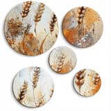 Artystyczne Obrazy Okrągłe - Złote Kłosy Zbóż | Rustykalna dekoracja do jadalni | Malarska abstrakcja roślinna 42210 - miniaturka 1