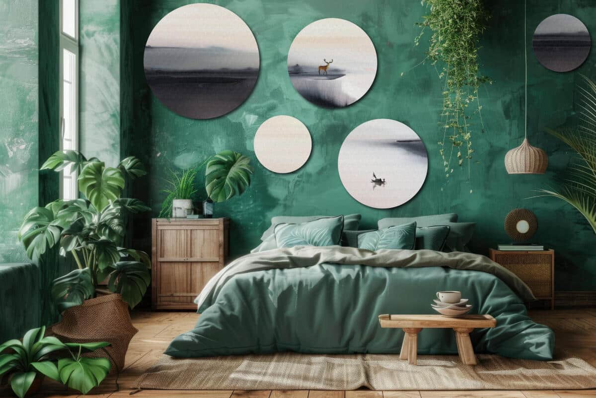 Elegancki Zestaw Obrazów Koła - Łódka na Wodzie i Mgła | Nowoczesna ozdoba ścienna w odcieniach szarości | Styl Skandynawski 42203 - zdjęcie 4