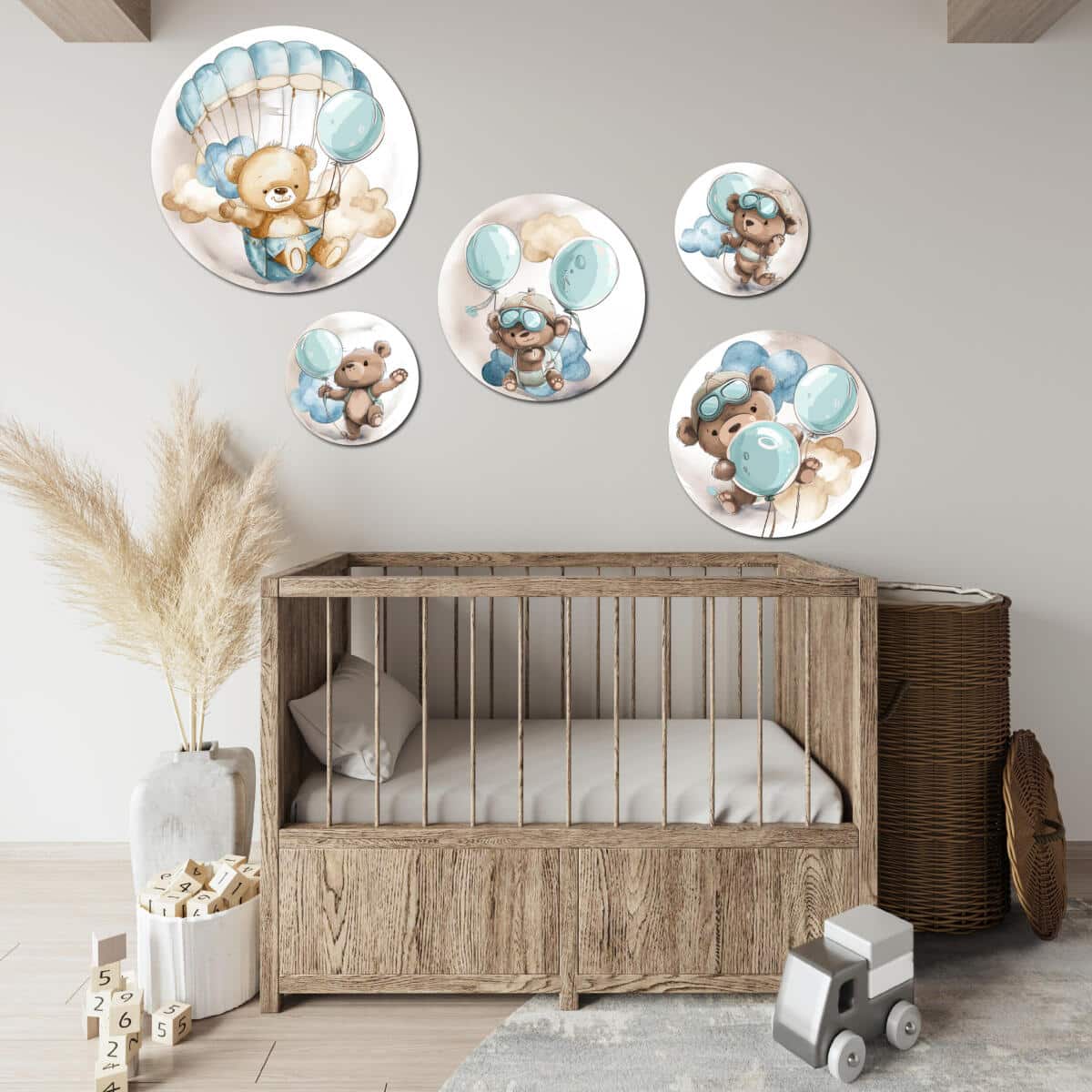 Akwarelowe Misie z Balonami i Spadochronem | Bajkowa ozdoba na ścianę dla dziecka | Zestaw obrazków koła 42195 - zdjęcie 7