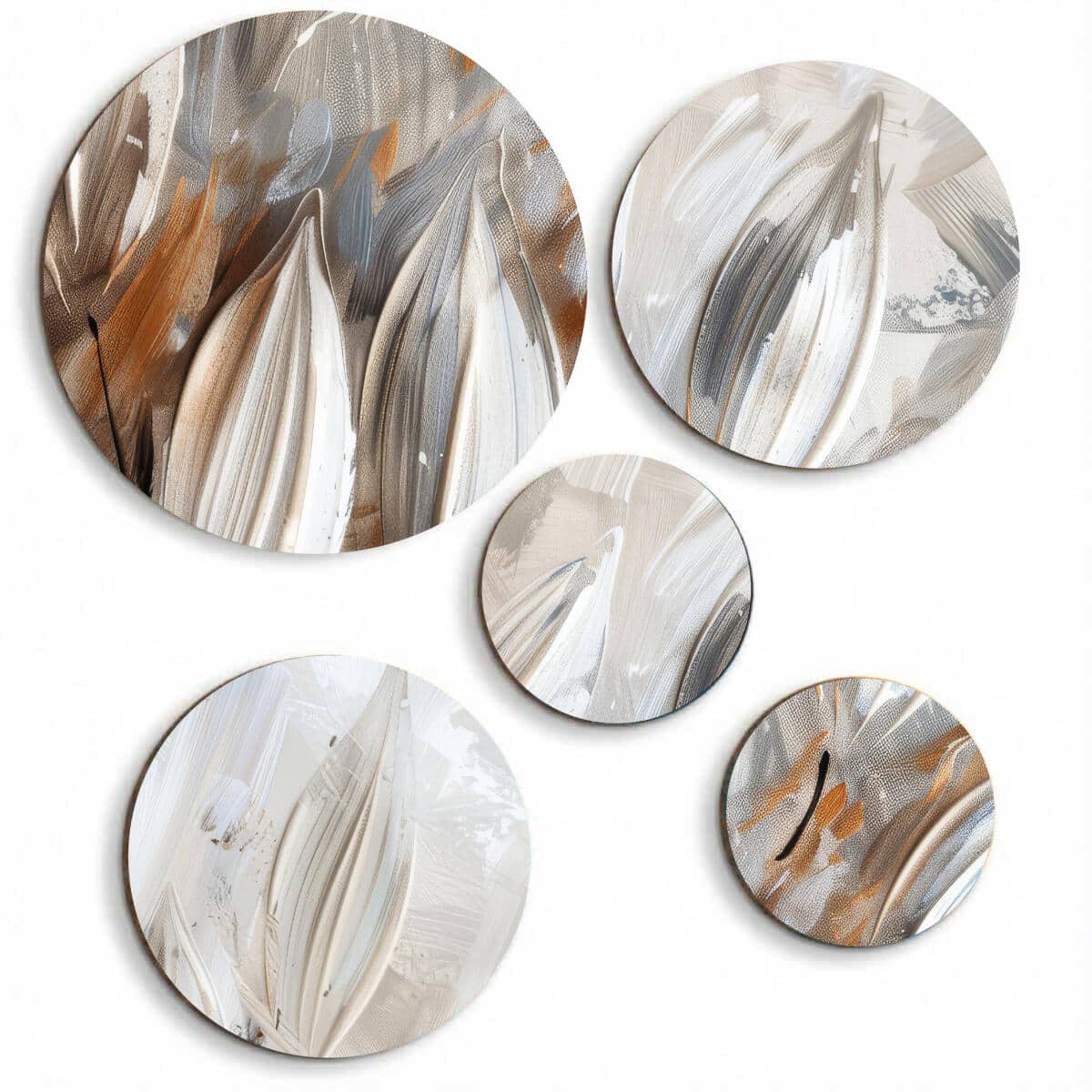 Artystyczny Zestaw Obrazów Okrągłych – Minimalizm i Szyk | Abstrakcja w kolorach beżu i brązu | Dekoracja ścienna 42211 - zdjęcie 1