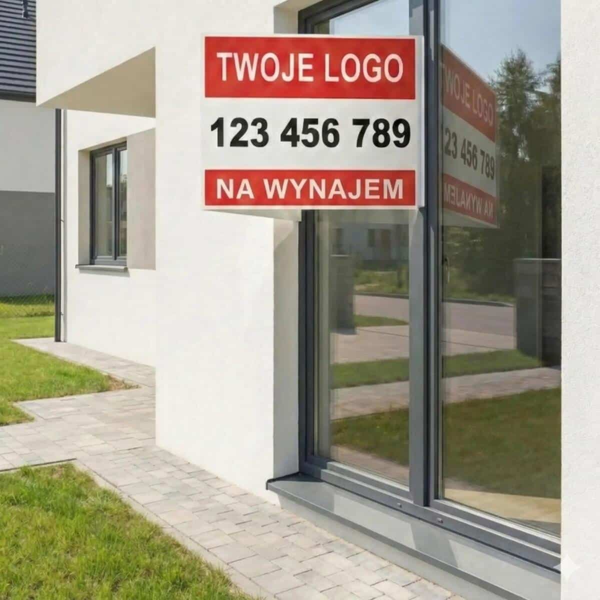 Baner 3D na okno- NA WYNAJEM | Reklama dla agentów i biur nieruchomości + Logo i Numer telefonu - zdjęcie 4