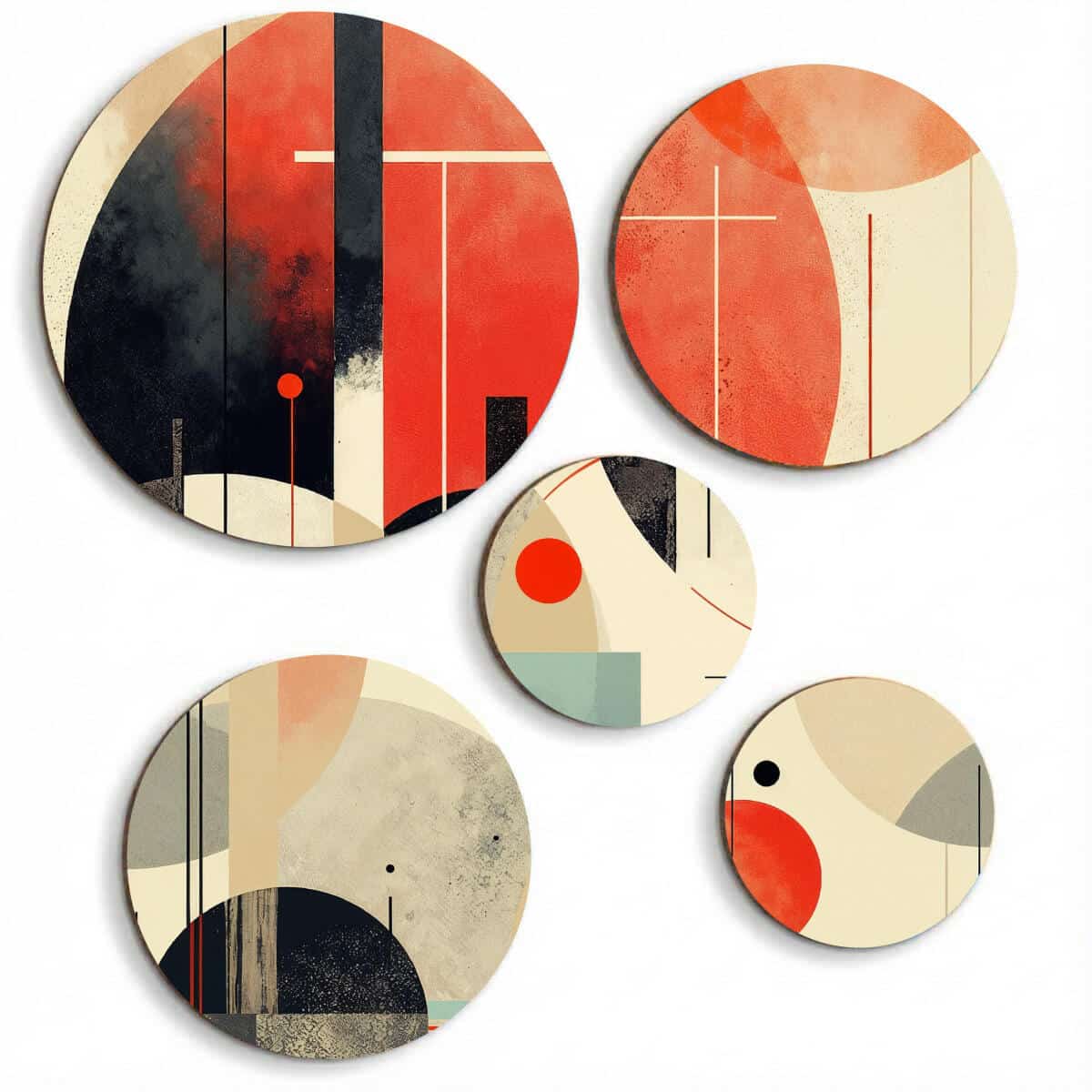 Zestaw obrazów na ścianę - Czerwień i Czerń | Abstrakcja geometryczna Loft | Nowoczesna galeria ścienna 42199 - zdjęcie 1