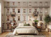 Fototapeta 3D Architektura Miejska- Beżowa Kamienica | Klimatyczna dekoracja do sypialni i gabinetu 51001 - miniaturka 2