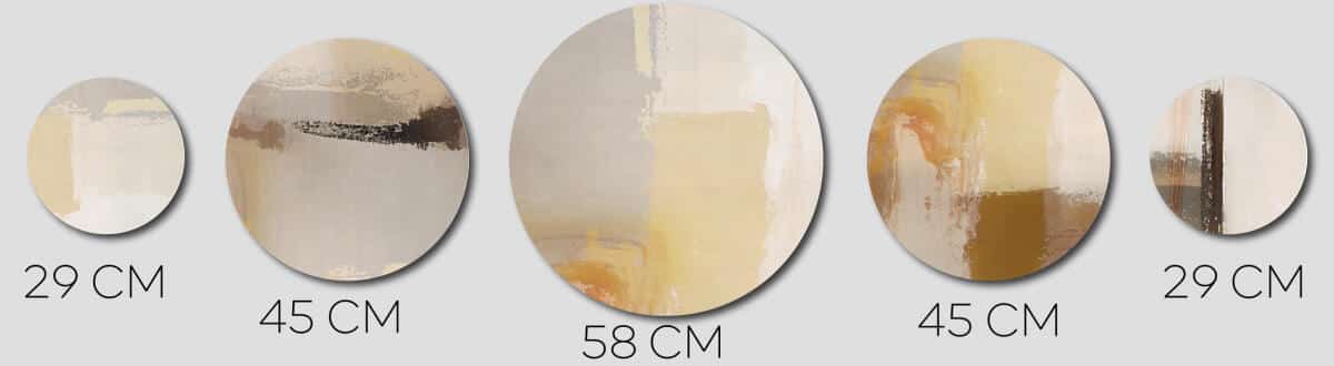 Nowoczesny Zestaw 5 Obrazów Okrągłych – Beżowa Abstrakcja | Piaskowa ozdoba na ścianę do salonu boho | Dekoracja premium 42205 - zdjęcie 6