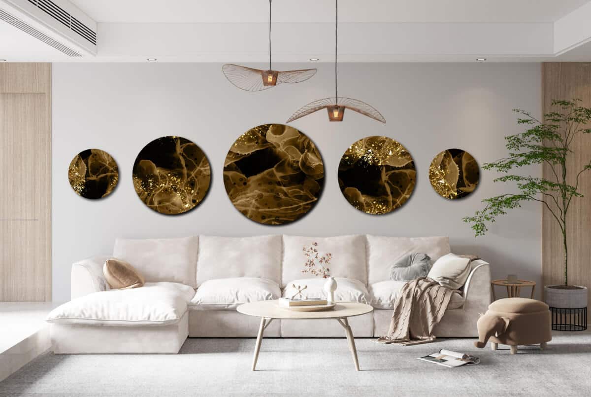Abstrakcyjny Zestaw Ścienny Płynne Złoto | Eleganckie Obrazy Okrągłe Loft | Ozdoba w Stylu Glamour i Modern 42197 - zdjęcie 6