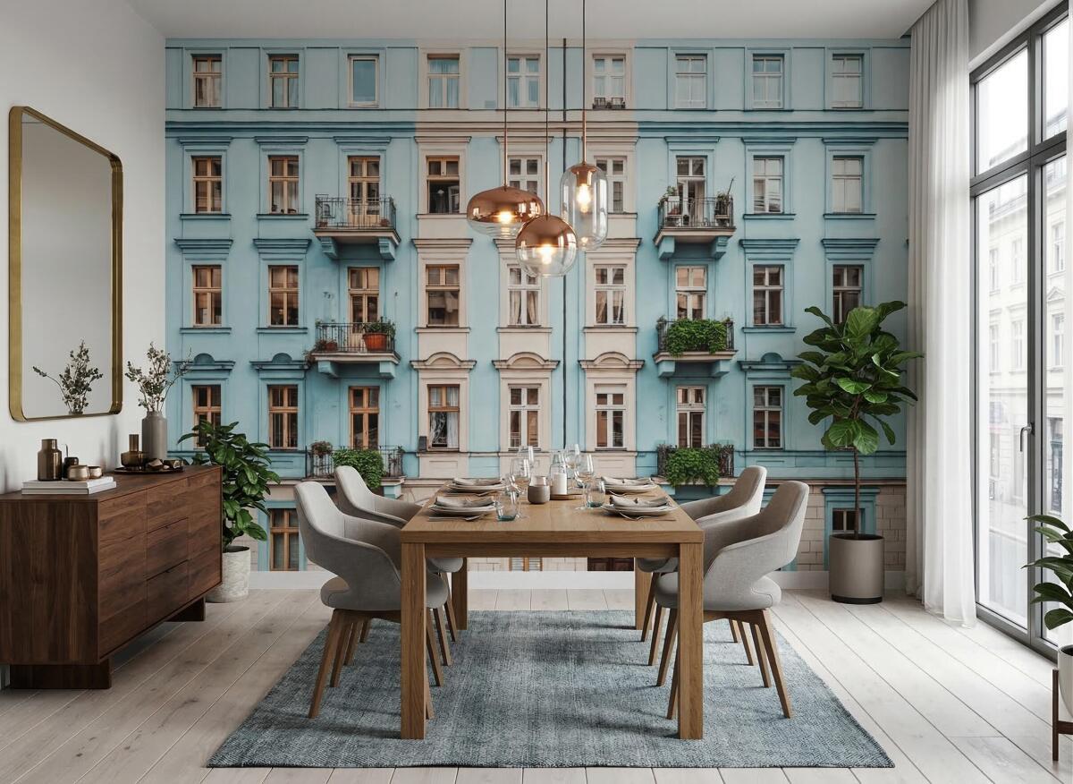 Fototapeta z widokiem na miasto- Stylowa Kamienica, Miejska architektura | Tapeta w stylu retro 51000 - zdjęcie 1