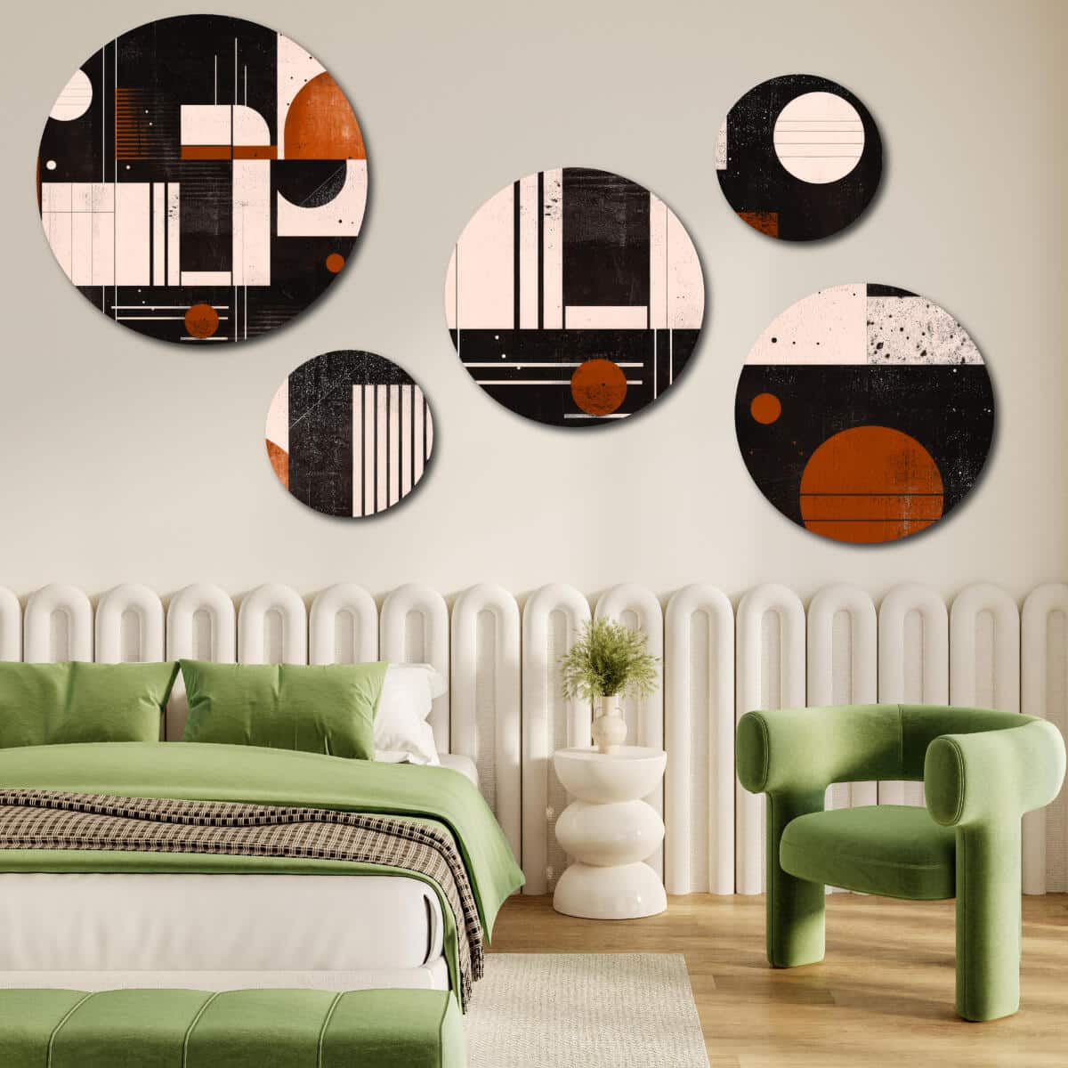 Nowoczesne Obrazy Okrągłe – Abstrakcja Geometryczna | Stylowy zestaw ozdób ściennych | Loftowa dekoracja do salonu 42204 - zdjęcie 7