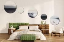 Elegancki Zestaw Obrazów Koła - Łódka na Wodzie i Mgła | Nowoczesna ozdoba ścienna w odcieniach szarości | Styl Skandynawski 42203 - miniaturka 6