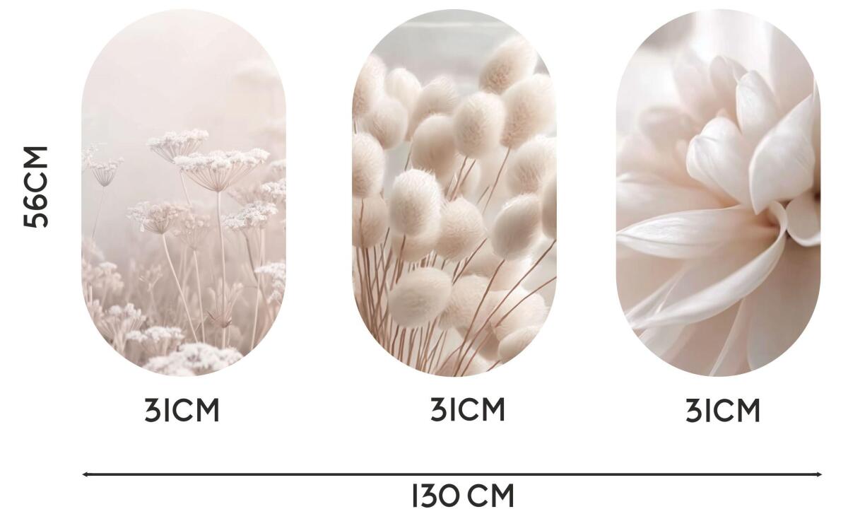 Beżowy Tryptyk w stylu Boho-  Trawy | Oryginalny Zestaw Obrazów w kształcie Elipsy 82395 - zdjęcie 3