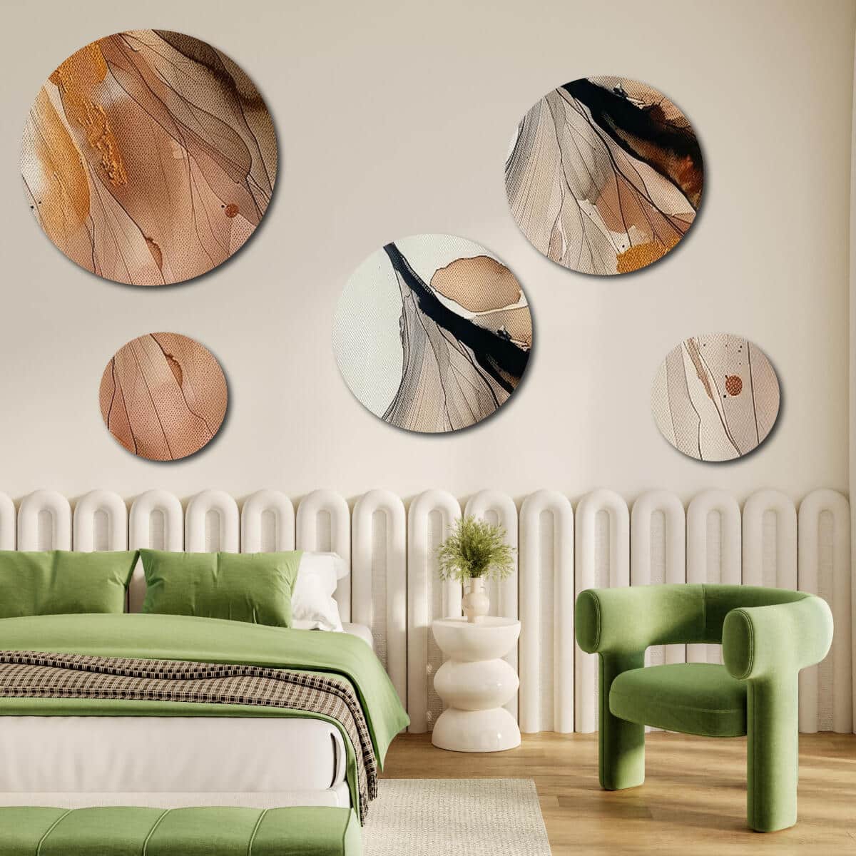 Zestaw 5 Obrazów na Ścianę – Piaskowa Abstrakcja | Nowoczesny design do sypialni i salonu | Złote akcenty 42209 - zdjęcie 8