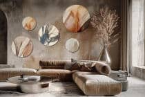 Nowoczesne Obrazy Okrągłe – Beżowa Abstrakcja | Zestaw 5 sztuk w kolorach ziemi | Dekoracja do salonu i sypialni 42214 - miniaturka 8