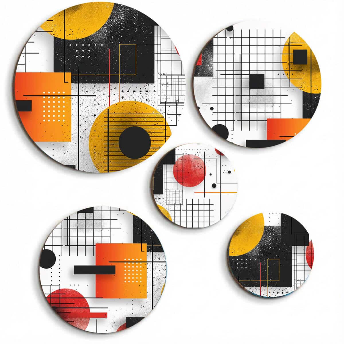 Designerski Komplet Obrazów Koła – Żółta i Pomarańczowa Geometria | Nowoczesna ozdoba na ścianę do biura | Wall art  42207 - zdjęcie 1